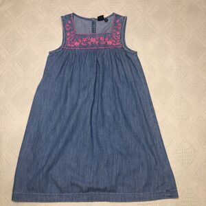 Gap Kids Denim Girl Maxi Sleeveless  Pleated Pink Embroidery Size L (10-11 year)